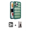 MARSİLYAN™- iPhone 15 Pro Max Kılıf Yadigar Doku Özel Seri - Siyah Bilvis Hayalet Cam Ekran Koruyucu + PVD Metal Kamera Lens - GS