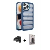 MARSİLYAN™- iPhone 15 Pro Max Kılıf Yadigar Doku Özel Seri - Siyah Bilvis Hayalet Cam Ekran Koruyucu + Gümüş Raze Metal Kamera Lens