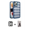 MARSİLYAN™- iPhone 15 Pro Max Kılıf Yadigar Doku Özel Seri - Siyah Bilvis Hayalet Cam Ekran Koruyucu + PVD Metal Kamera Lens - GS