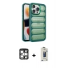 MARSİLYAN™- iPhone 15 Pro Max Kılıf Yadigar Doku Özel Seri - Siyah Bilvis Hayalet Cam Ekran Koruyucu + PVD Metal Kamera Lens - GS