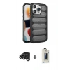 MARSİLYAN™- iPhone 15 Pro Max Kılıf Yadigar Doku Özel Seri - Siyah Bilvis Hayalet Cam Ekran Koruyucu + Raze Metal Kamera Lens - TMGI