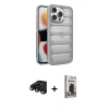 MARSİLYAN™- iPhone 15 Pro Max Kılıf Yadigar Doku Özel Seri - Siyah Bilvis Hayalet Cam Ekran Koruyucu + Raze Metal Kamera Lens - SH