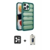 MARSİLYAN™- iPhone 15 Pro Max Kılıf Yadigar Doku Özel Seri - Siyah Bilvis Hayalet Cam Ekran Koruyucu + PVD Metal Kamera Lens - SH