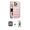 MARSİLYAN™- iPhone 15 Pro Max Kılıf Yadigar Doku Özel Seri - Siyah Bilvis Hayalet Cam Ekran Koruyucu + PVD Metal Kamera Lens - SH