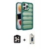 MARSİLYAN™- iPhone 15 Pro Max Kılıf Yadigar Doku Özel Seri - Siyah Bilvis Hayalet Cam Ekran Koruyucu + PVD Metal Kamera Lens - TU
