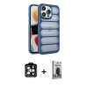 MARSİLYAN™- iPhone 15 Pro Max Kılıf Yadigar Doku Özel Seri - Siyah Bilvis Hayalet Cam Ekran Koruyucu + Turuncu PVD Metal Kamera Lens