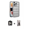 MARSİLYAN™- iPhone 15 Pro Max Kılıf Yadigar Doku Özel Seri - Siyah Bilvis Hayalet Cam Ekran Koruyucu + Turuncu PVD Metal Kamera Lens