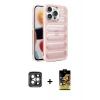 MARSİLYAN™- iPhone 15 Pro Max Kılıf Yadigar Doku Özel Seri - Siyah Buffer Cam Ekran Koruyucu + PVD Metal Kamera Lens - GI