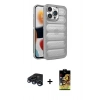 MARSİLYAN™- iPhone 15 Pro Max Kılıf Yadigar Doku Özel Seri - Siyah Buffer Cam Ekran Koruyucu + Raze Metal Kamera Lens - LT