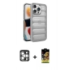 MARSİLYAN™- iPhone 15 Pro Max Kılıf Yadigar Doku Özel Seri - Siyah Buffer Cam Ekran Koruyucu + PVD Metal Kamera Lens - GS