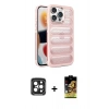 MARSİLYAN™- iPhone 15 Pro Max Kılıf Yadigar Doku Özel Seri - Siyah Buffer Cam Ekran Koruyucu + PVD Metal Kamera Lens - SH