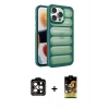 MARSİLYAN™- iPhone 15 Pro Max Kılıf Yadigar Doku Özel Seri - Siyah Buffer Cam Ekran Koruyucu + PVD Metal Kamera Lens - TU