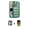 MARSİLYAN™- iPhone 15 Pro Max Kılıf Yadigar Doku Özel Seri - Siyah Buffer Cam Ekran Koruyucu + PVD Metal Kamera Lens - GS