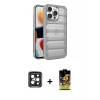 MARSİLYAN™- iPhone 15 Pro Max Kılıf Yadigar Doku Özel Seri - Siyah Buffer Cam Ekran Koruyucu + PVD Metal Kamera Lens - SH