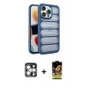 MARSİLYAN™- iPhone 15 Pro Max Kılıf Yadigar Doku Özel Seri - Siyah Buffer Cam Ekran Koruyucu + PVD Metal Kamera Lens - GS