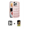 MARSİLYAN™- iPhone 15 Pro Max Kılıf Yadigar Doku Özel Seri - Siyah Buffer Cam Ekran Koruyucu + PVD Metal Kamera Lens - GS