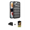 MARSİLYAN™- iPhone 15 Pro Max Kılıf Yadigar Doku Özel Seri - Siyah Buffer Cam Ekran Koruyucu + Raze Metal Kamera Lens - SH