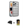 MARSİLYAN™- iPhone 15 Pro Max Kılıf Yadigar Doku Özel Seri - Siyah Buffer Cam Ekran Koruyucu + Siyah Raze Metal Kamera Lens