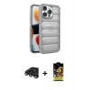 MARSİLYAN™- iPhone 15 Pro Max Kılıf Yadigar Doku Özel Seri - Siyah Buffer Cam Ekran Koruyucu + Raze Metal Kamera Lens - TMGI