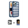 MARSİLYAN™- iPhone 15 Pro Max Kılıf Yadigar Doku Özel Seri - Siyah Buffer Hayalet Cam Ekran Koruyucu + Gümüş PVD Metal Kamera Lens