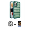 MARSİLYAN™- iPhone 15 Pro Max Kılıf Yadigar Doku Özel Seri - Siyah Buffer Hayalet Cam Ekran Koruyucu + Gümüş PVD Metal Kamera Lens