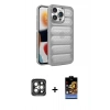 MARSİLYAN™- iPhone 15 Pro Max Kılıf Yadigar Doku Özel Seri - Siyah Buffer Hayalet Cam Ekran Koruyucu + PVD Metal Kamera Lens - GI