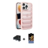 MARSİLYAN™- iPhone 15 Pro Max Kılıf Yadigar Doku Özel Seri - Siyah Buffer Hayalet Cam Ekran Koruyucu + Raze Metal Kamera Lens - LT