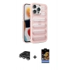 MARSİLYAN™- iPhone 15 Pro Max Kılıf Yadigar Doku Özel Seri - Siyah Buffer Hayalet Cam Ekran Koruyucu + Raze Metal Kamera Lens - GS