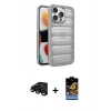 MARSİLYAN™- iPhone 15 Pro Max Kılıf Yadigar Doku Özel Seri - Siyah Buffer Hayalet Cam Ekran Koruyucu + Raze Metal Kamera Lens - SH