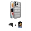 MARSİLYAN™- iPhone 15 Pro Max Kılıf Yadigar Doku Özel Seri - Siyah Buffer Hayalet Cam Ekran Koruyucu + Raze Metal Kamera Lens - GS