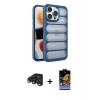 MARSİLYAN™- iPhone 15 Pro Max Kılıf Yadigar Doku Özel Seri - Siyah Buffer Hayalet Cam Ekran Koruyucu + Raze Metal Kamera Lens - LT