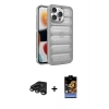 MARSİLYAN™- iPhone 15 Pro Max Kılıf Yadigar Doku Özel Seri - Siyah Buffer Hayalet Cam Ekran Koruyucu + Raze Metal Kamera Lens - TMGI