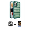 MARSİLYAN™- iPhone 15 Pro Max Kılıf Yadigar Doku Özel Seri - Siyah Buffer Hayalet Cam Ekran Koruyucu + PVD Metal Kamera Lens - SH