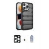 MARSİLYAN™- iPhone 15 Pro Max Kılıf Yadigar Doku Özel Seri - Siyah Joko Magic 5D Cam + PVD Metal Kamera Lens - LT