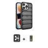 MARSİLYAN™- iPhone 15 Pro Max Kılıf Yadigar Doku Özel Seri - Siyah Joko Magic 5D Hayalet Cam + PVD Metal Kamera Lens - SH