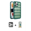 MARSİLYAN™- iPhone 15 Pro Max Kılıf Yadigar Doku Özel Seri - Siyah Polymer Nano Ekran Koruyucu + PVD Metal Kamera Lens - GS