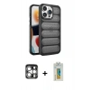 MARSİLYAN™- iPhone 15 Pro Max Kılıf Yadigar Doku Özel Seri - Siyah Polymer Nano Ekran Koruyucu + PVD Metal Kamera Lens - GS