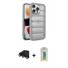 MARSİLYAN™- iPhone 15 Pro Max Kılıf Yadigar Doku Özel Seri - Siyah Polymer Nano Ekran Koruyucu + Raze Metal Kamera Lens - SH