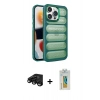 MARSİLYAN™- iPhone 15 Pro Max Kılıf Yadigar Doku Özel Seri - Siyah Polymer Nano Ekran Koruyucu + Raze Metal Kamera Lens - SH
