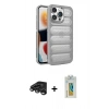 MARSİLYAN™- iPhone 15 Pro Max Kılıf Yadigar Doku Özel Seri - Siyah Polymer Nano Ekran Koruyucu + Titanyum Gri Raze Metal Kamera Lens