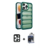 MARSİLYAN™- iPhone 15 Pro Max Kılıf Yadigar Doku Özel Seri - Siyah Vanessa Magic Cam + Lacivert PVD Metal Kamera Lens