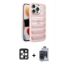 MARSİLYAN™- iPhone 15 Pro Max Kılıf Yadigar Doku Özel Seri - Siyah Vanessa Magic Cam + Lacivert PVD Metal Kamera Lens