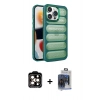 MARSİLYAN™- iPhone 15 Pro Max Kılıf Yadigar Doku Özel Seri - Siyah Vanessa Magic Cam + Turuncu PVD Metal Kamera Lens