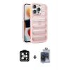 MARSİLYAN™- iPhone 15 Pro Max Kılıf Yadigar Doku Özel Seri - Siyah Vanessa Magic Cam + Turuncu PVD Metal Kamera Lens