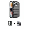 MARSİLYAN™- iPhone 15 Pro Max Kılıf Yadigar Doku Özel Seri - Siyah Vanessa Magic Hayalet Cam + PVD Metal Kamera Lens - LT