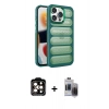 MARSİLYAN™- iPhone 15 Pro Max Kılıf Yadigar Doku Özel Seri - Siyah Vanessa Magic Hayalet Cam + PVD Metal Kamera Lens - TU