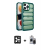 MARSİLYAN™- iPhone 15 Pro Max Kılıf Yadigar Doku Özel Seri - Siyah Vanessa Magic Hayalet Cam + PVD Metal Kamera Lens - SH
