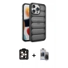 MARSİLYAN™- iPhone 15 Pro Max Kılıf Yadigar Doku Özel Seri - Siyah Vanessa Magic Hayalet Cam + PVD Metal Kamera Lens - TU