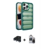 MARSİLYAN™- iPhone 15 Pro Max Kılıf Yadigar Doku Özel Seri - Siyah Vanessa Magic Hayalet Cam + Raze Metal Kamera Lens - LT