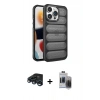 MARSİLYAN™- iPhone 15 Pro Max Kılıf Yadigar Doku Özel Seri - Siyah Vanessa Magic Hayalet Cam + Raze Metal Kamera Lens - LT